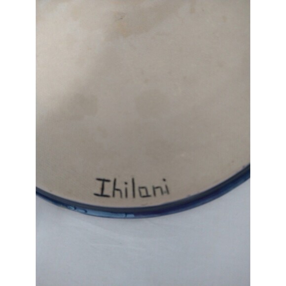 Handmade Signed Art Pottery Plate Dish Blue Swirl Rings Round Plant Drainage - Picture 6 of 8